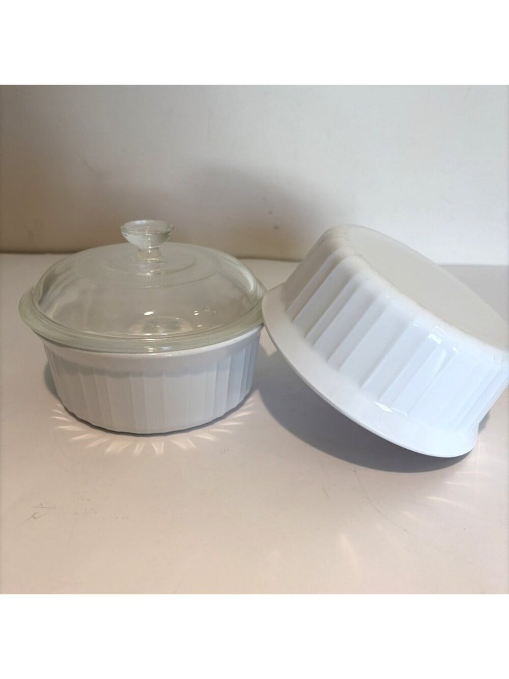 VTG 2 Corning Ware French White Casserole F-16-B 500 ml w/ 1 Pyrex Glass Lid 405